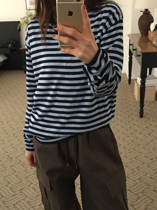 Spring Striped Knit Loose Fit  Delicate Mood Daily Look