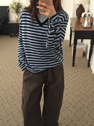 Spring Striped Knit Loose Fit  Delicate Mood Daily Look