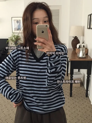 Spring Striped Knit Loose Fit  Delicate Mood Daily Look