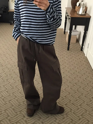 Four Seasons Cotton Cargo Pants High-Waisted Wide Fit  Street Look