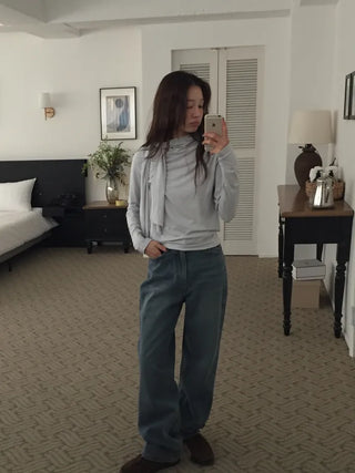 Four Seasons Denim Wide Pants Long Length  Jeans Casual Chic Look