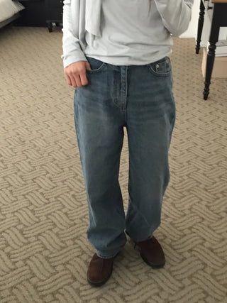 Four Seasons Denim Wide Pants Long Length  Jeans Casual Chic Look