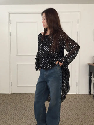 Four Seasons Denim Wide Pants Long Length  Jeans Casual Chic Look