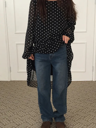 Four Seasons Denim Wide Pants Long Length  Jeans Casual Chic Look