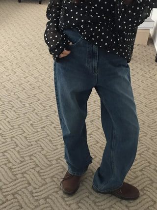 Four Seasons Denim Wide Pants Long Length  Jeans Casual Chic Look