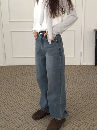 Four Seasons Denim Wide Pants Long Length  Jeans Casual Chic Look