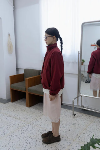 Burgundy Windbreaker Jumper with Frill Details