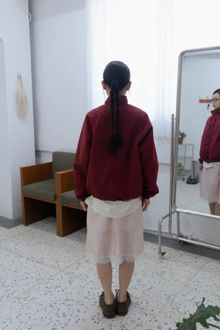 Burgundy Windbreaker Jumper with Frill Details