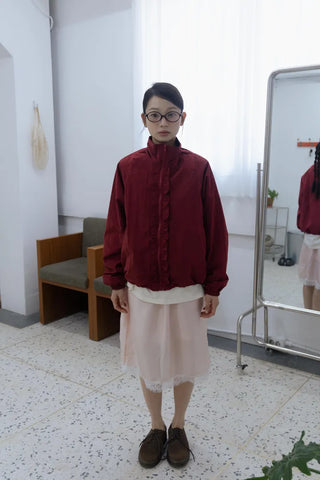 Burgundy Windbreaker Jumper with Frill Details
