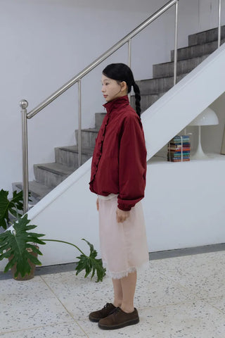 Burgundy Windbreaker Jumper with Frill Details