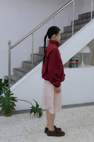 Burgundy Windbreaker Jumper with Frill Details