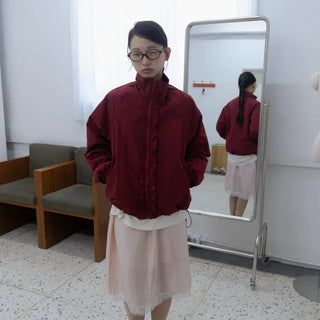 Burgundy Windbreaker Jumper with Frill Details