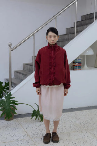 Burgundy Windbreaker Jumper with Frill Details