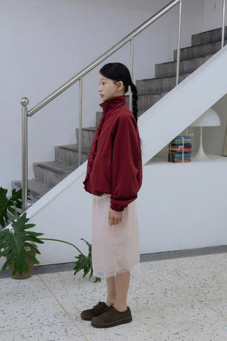 Burgundy Windbreaker Jumper with Frill Details