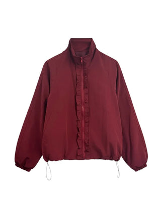 Burgundy Windbreaker Jumper with Frill Details