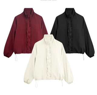 Burgundy Windbreaker Jumper with Frill Details