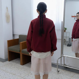 Burgundy Windbreaker Jumper with Frill Details