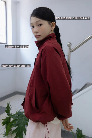 Burgundy Windbreaker Jumper with Frill Details