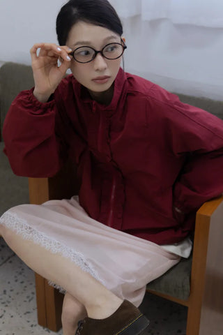 Burgundy Windbreaker Jumper with Frill Details
