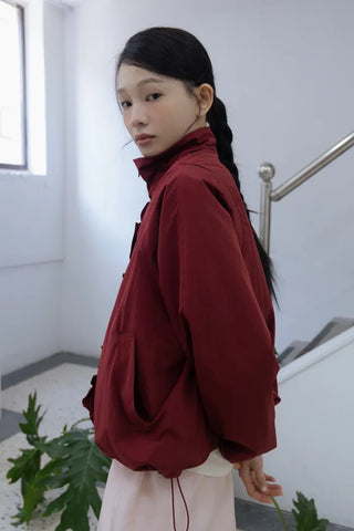Burgundy Windbreaker Jumper with Frill Details