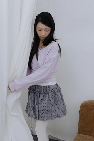 Cozy Fit V-Neck Shirred Long Sleeve T-Shirt