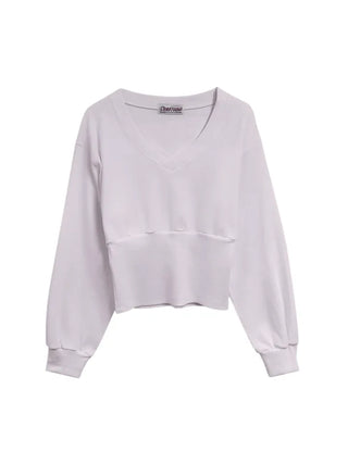 Cozy Fit V-Neck Shirred Long Sleeve T-Shirt