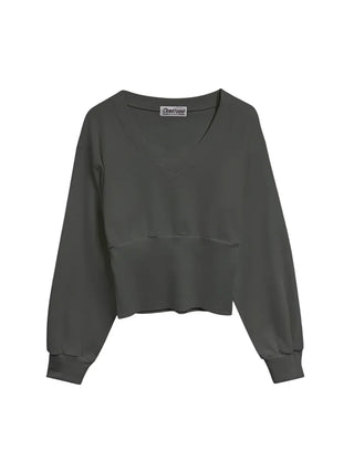 Cozy Fit V-Neck Shirred Long Sleeve T-Shirt