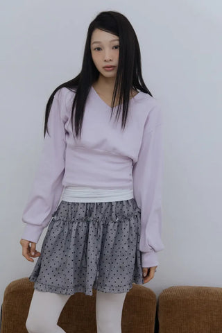 Cozy Fit V-Neck Shirred Long Sleeve T-Shirt