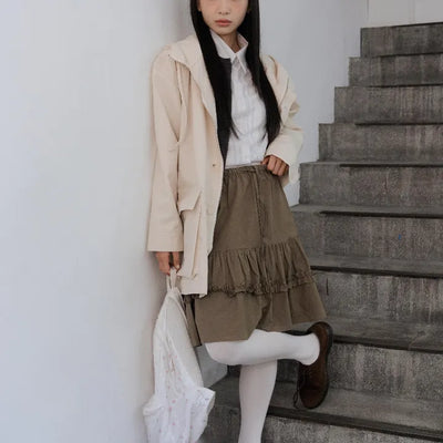 Pintuck Tiered Layered Midi Skirt