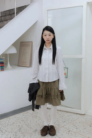 Pintuck Tiered Layered Midi Skirt