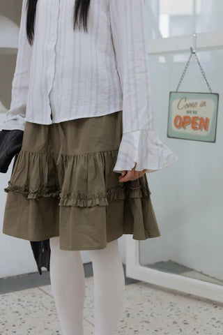 Pintuck Tiered Layered Midi Skirt