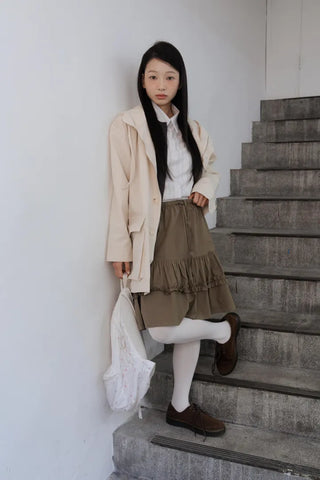 Pintuck Tiered Layered Midi Skirt