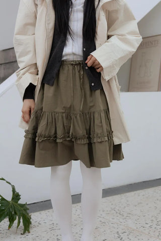 Pintuck Tiered Layered Midi Skirt
