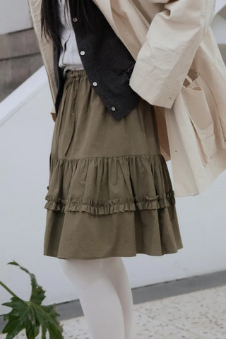 Pintuck Tiered Layered Midi Skirt