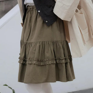Pintuck Tiered Layered Midi Skirt
