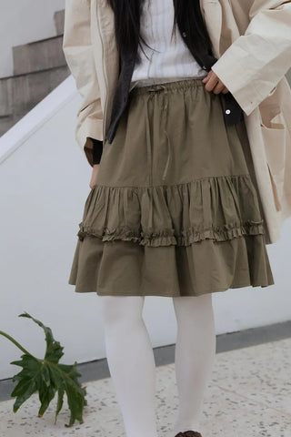 Pintuck Tiered Layered Midi Skirt