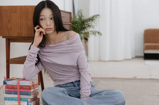 Drape Off-Shoulder Long Sleeve T-Shirt