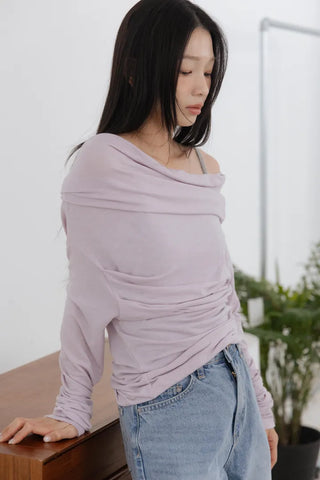 Drape Off-Shoulder Long Sleeve T-Shirt