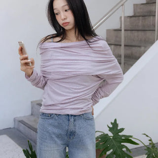 Drape Off-Shoulder Long Sleeve T-Shirt