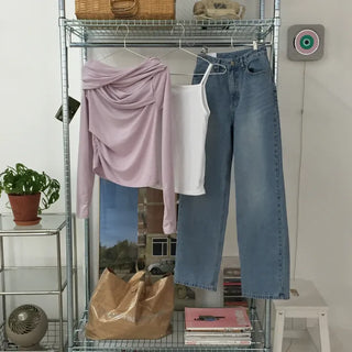 Drape Off-Shoulder Long Sleeve T-Shirt