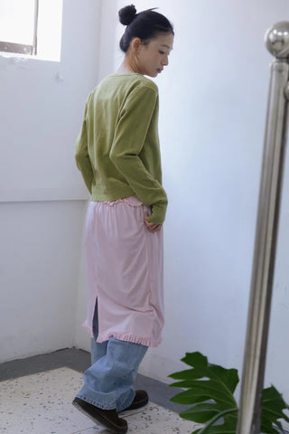 Silky Light Pink Shirred Midi Skirt