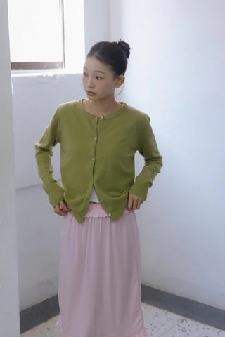 Silky Light Pink Shirred Midi Skirt