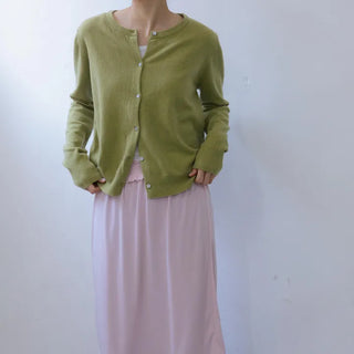 Silky Light Pink Shirred Midi Skirt