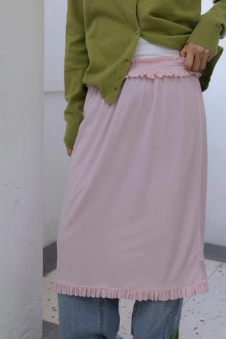 Silky Light Pink Shirred Midi Skirt