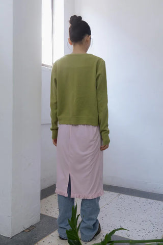 Silky Light Pink Shirred Midi Skirt