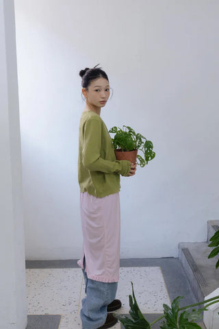Silky Light Pink Shirred Midi Skirt