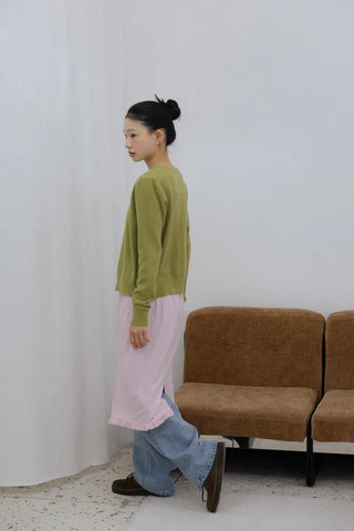 Silky Light Pink Shirred Midi Skirt