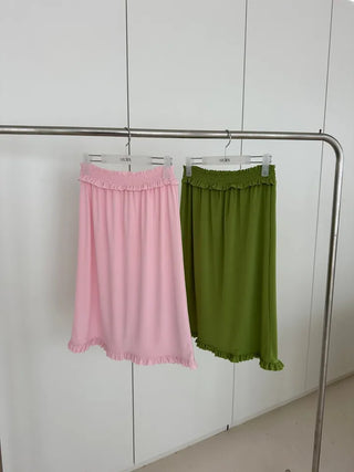 Silky Light Pink Shirred Midi Skirt