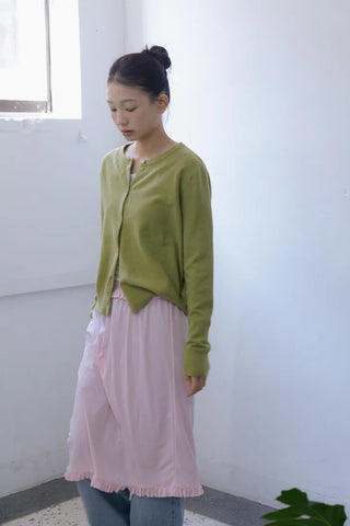 Silky Light Pink Shirred Midi Skirt