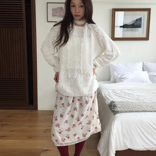 Vintage Small Floral Print Long Skirt